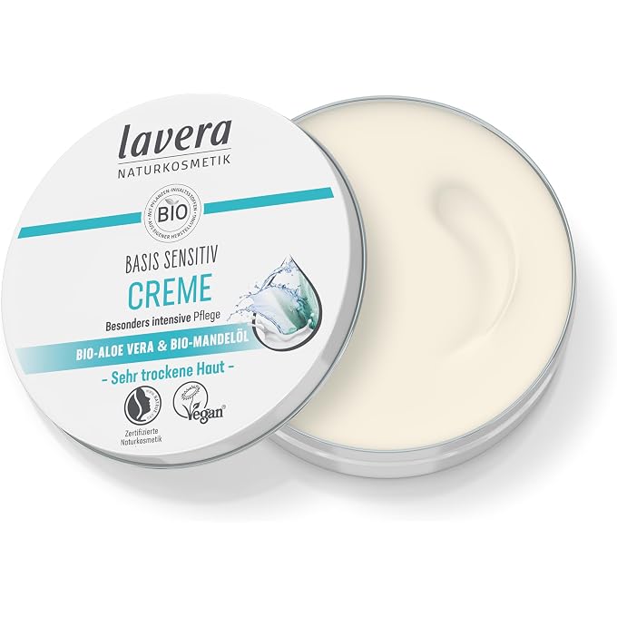 lavera Basic Sensitive Cream - All-Purpose Cream - Natural Cosmetics - Vegan - Organic Aloe Vera & Organic Almond Oil - Particularly Intensive Care - PETA Certified - Biodegradable - 150 ml - Image 2
