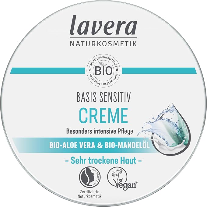 lavera Basic Sensitive Cream - All-Purpose Cream - Natural Cosmetics - Vegan - Organic Aloe Vera & Organic Almond Oil - Particularly Intensive Care - PETA Certified - Biodegradable - 150 ml - Image 1