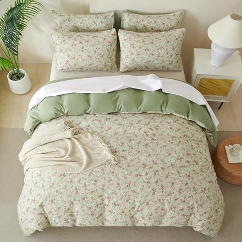 BUPIRD King Size Floral Comforter Set 3 Pieces Soft Cute Fresh Floral Bedding Comforter Lightweight Garden Style King Floral Botanical Comforter Set for All Seasons 1 Comforter and 2 Pillowcases - Image 5