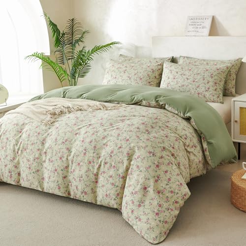BUPIRD King Size Floral Comforter Set 3 Pieces Soft Cute Fresh Floral Bedding Comforter Lightweight Garden Style King Floral Botanical Comforter Set for All Seasons 1 Comforter and 2 Pillowcases - Image 4