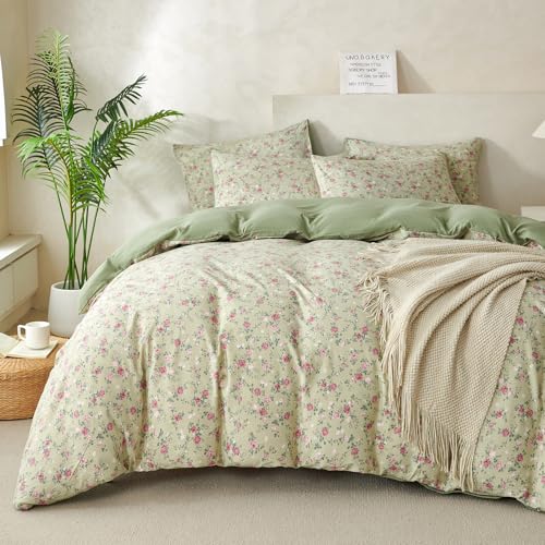 BUPIRD King Size Floral Comforter Set 3 Pieces Soft Cute Fresh Floral Bedding Comforter Lightweight Garden Style King Floral Botanical Comforter Set for All Seasons 1 Comforter and 2 Pillowcases - Image 1
