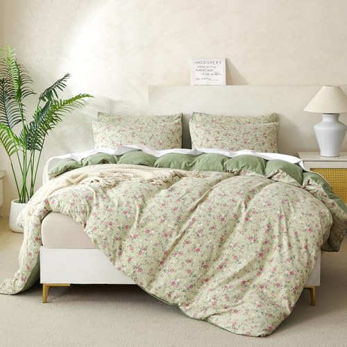 BUPIRD King Size Floral Comforter Set 3 Pieces Soft Cute Fresh Floral Bedding Comforter Lightweight Garden Style King Floral Botanical Comforter Set for All Seasons 1 Comforter and 2 Pillowcases - Image 3