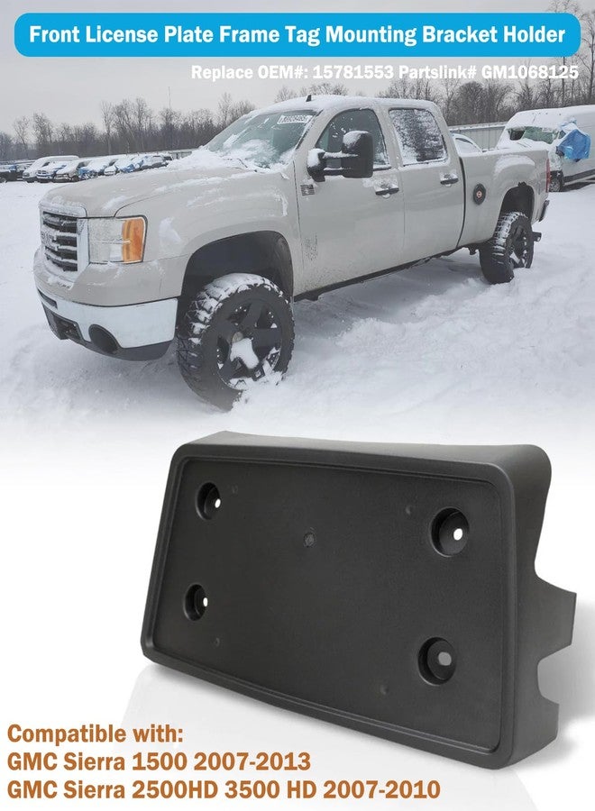 Wocch Front License Plate Frame for GMC Sierra 1500 2007-2013 for Sierra 2500HD 3500 HD 2007-2010 Front Bumper License Plate Holder Mounting Bracket Cover Replace# 15781553 Partslink# GM1068125 - Image 3