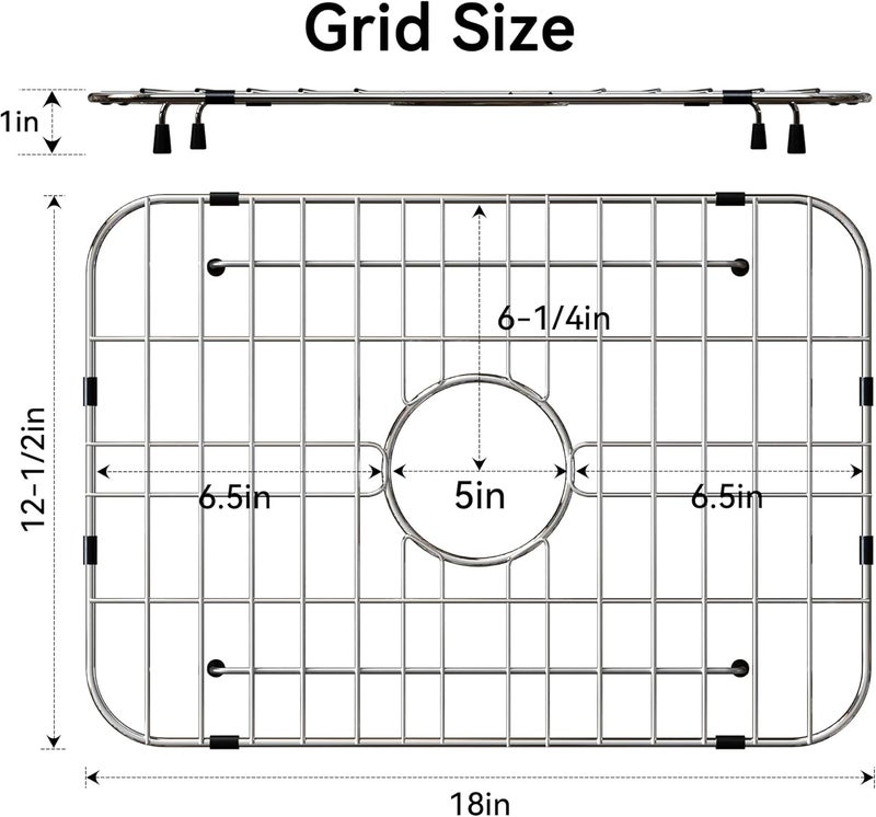 SettleDown Sink Grid 18" X 12-1/2", Stainless Steel Sink Grids for Bottom of Kitchen Sinks, Centered Drain with Corner Radius 1-1/2" - Image 3