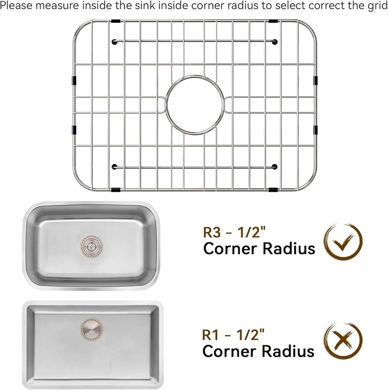 SettleDown Sink Grid 18" X 12-1/2", Stainless Steel Sink Grids for Bottom of Kitchen Sinks, Centered Drain with Corner Radius 1-1/2" - Image 4