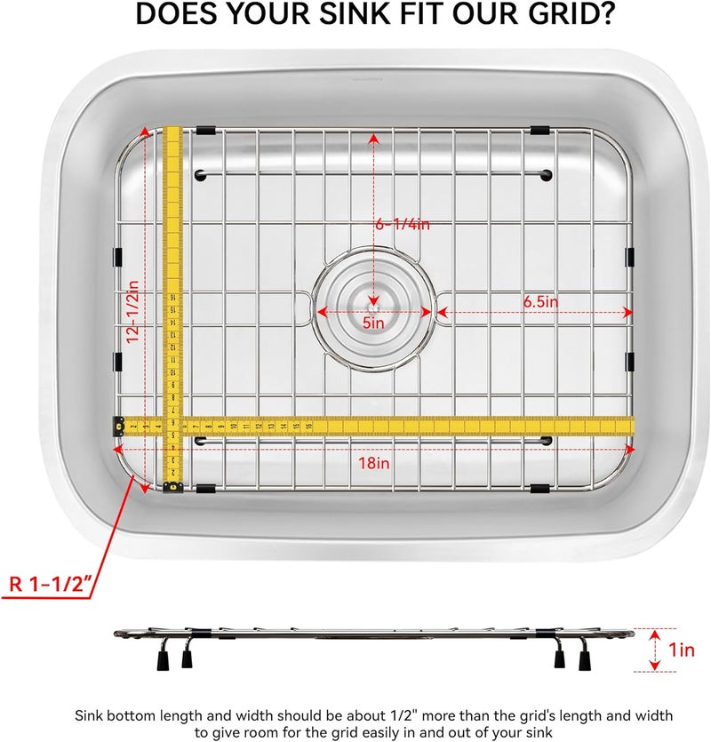 SettleDown Sink Grid 18" X 12-1/2", Stainless Steel Sink Grids for Bottom of Kitchen Sinks, Centered Drain with Corner Radius 1-1/2" - Image 2