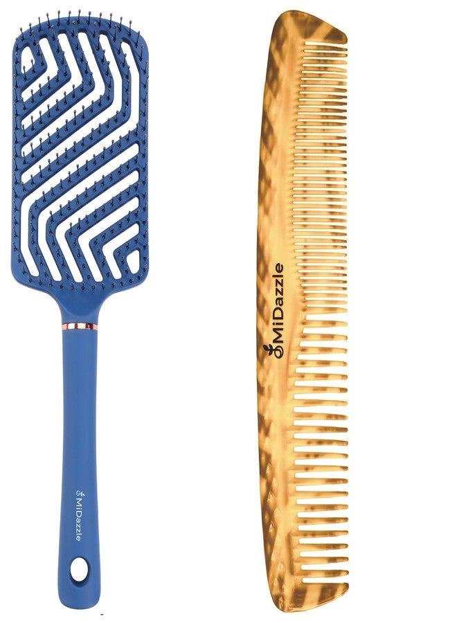 Omidazzle Midazzle Premium Classic Blue 3D Hair Brush with Daily Comb, Set of 2, for Men & Women - Image 2