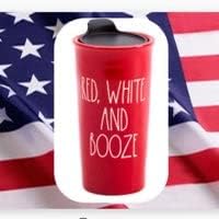 Rae Dunn Red White And Booze Patriotic Ceramic Drinking Mug Cup With Top - Image 2