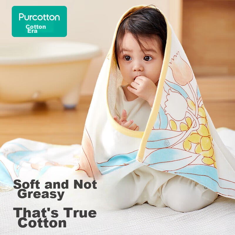 JD Jing Zao PurCotton Baby Bath Towel, Pure Cotton Gauze Terry Cloth, Absorbent Bath Towel, Newborn Infant Baby Bath Towel, 115×115cm, Muye-Blue - Image 2
