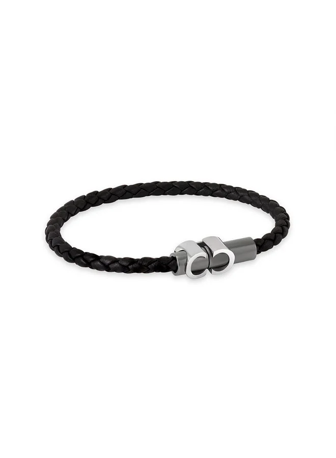 Carlo Black Leather Grey Chain Bracelet for Men