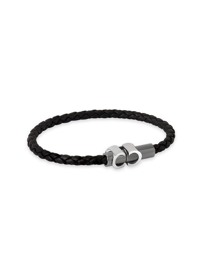 CERRUTI 1881 Carlo Black Leather Grey Chain Bracelet for Men - Image 1