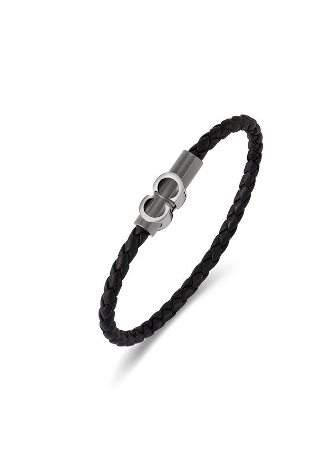 CERRUTI 1881 Carlo Black Leather Grey Chain Bracelet for Men - Image 2