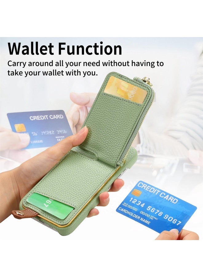 Case Cover For iPhone 12 Pro Litchi Leather Oil Edge Ring Zipper Wallet Back Phone Case(Tea Green)
