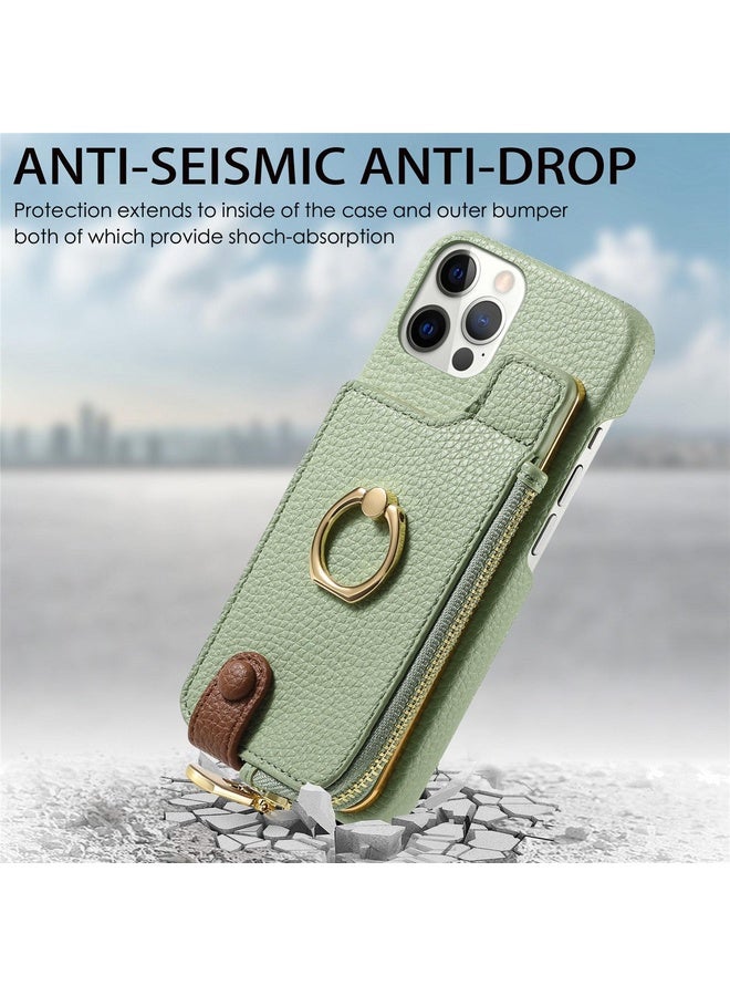 Case Cover For iPhone 12 Pro Litchi Leather Oil Edge Ring Zipper Wallet Back Phone Case(Tea Green)