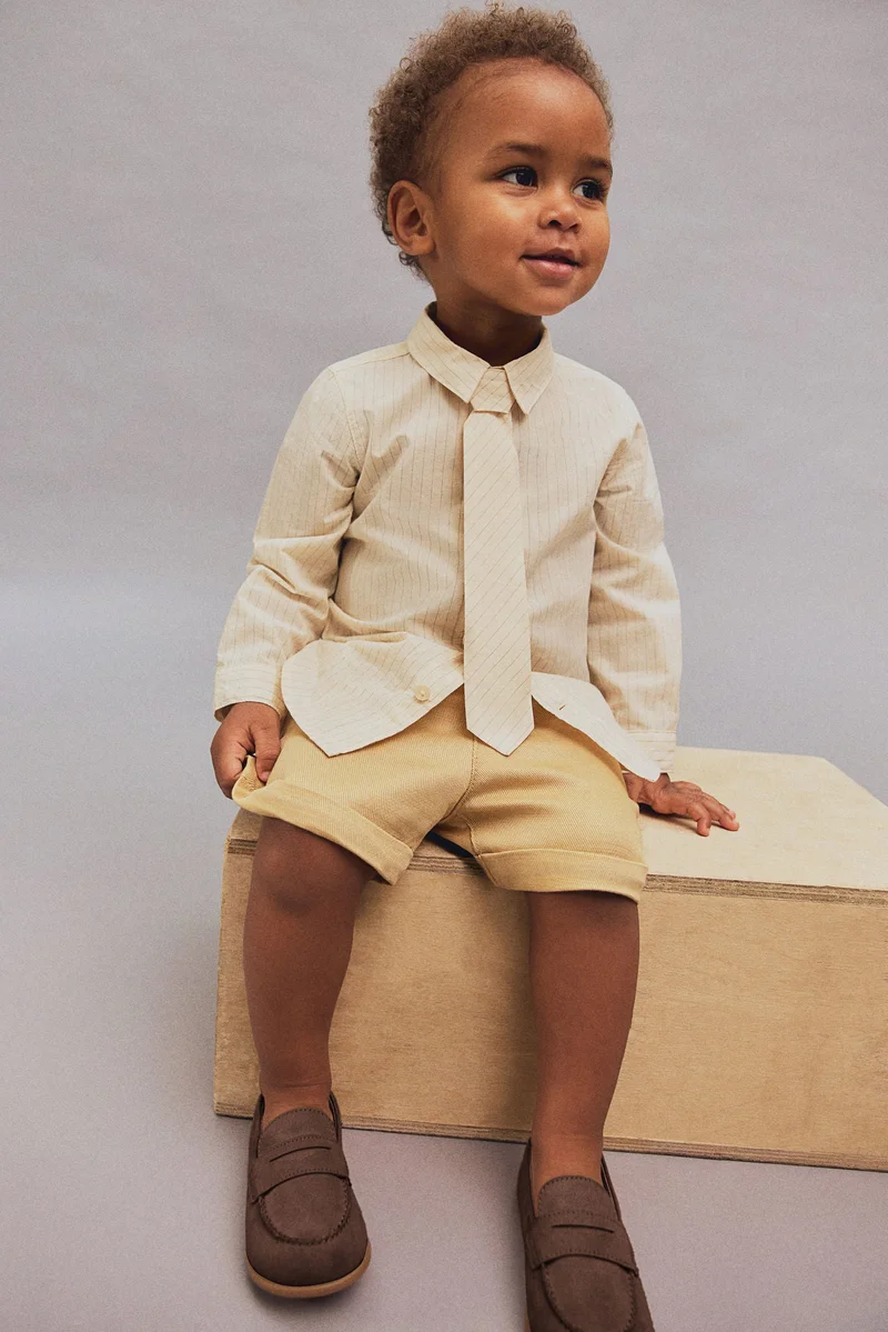 اتش اند ام طقم من قميص وربطة عنق قطني - قطعتين