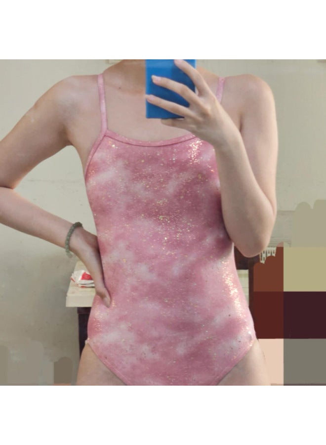 Generic Vintage Simple Slim-Fit Slimming Classic Double Shoulder Strap Small Chest Girl Swimming Class Student Swimsuit Women's Swimsuit-Color:Tie Dye Powder-Size:XXL - Image 1