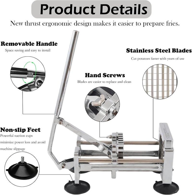 Coosoromas French Fry Cutter,Stainless Steel Potato Slicer,Professional Heavy Duty Potato Cutter,with 1/2-inch and 3/8-inch Blades for Potatoes,Carrots,Cucumbers,Onions - Image 2