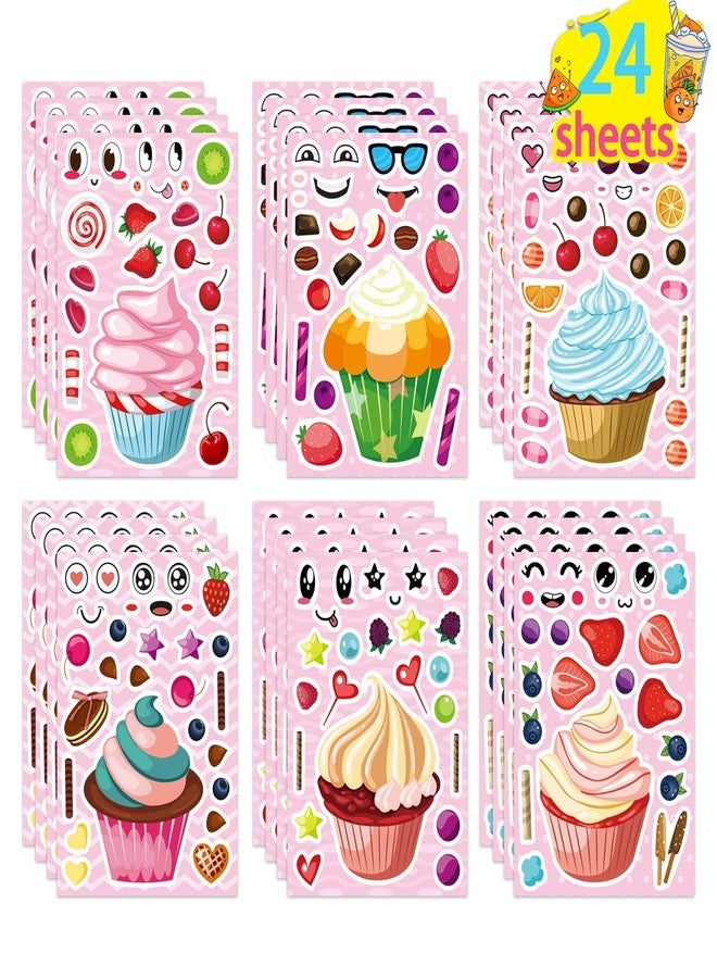 DUJAA 24 Sheets Make-a-face Cupcake Stickers Make Your Own Dessert Stickers Mix and Match Sweets and Fruit Treats Party Favor Supplies for Kids Ice Cream Sticker Games Birthday DIY Art Crafts - Image 1
