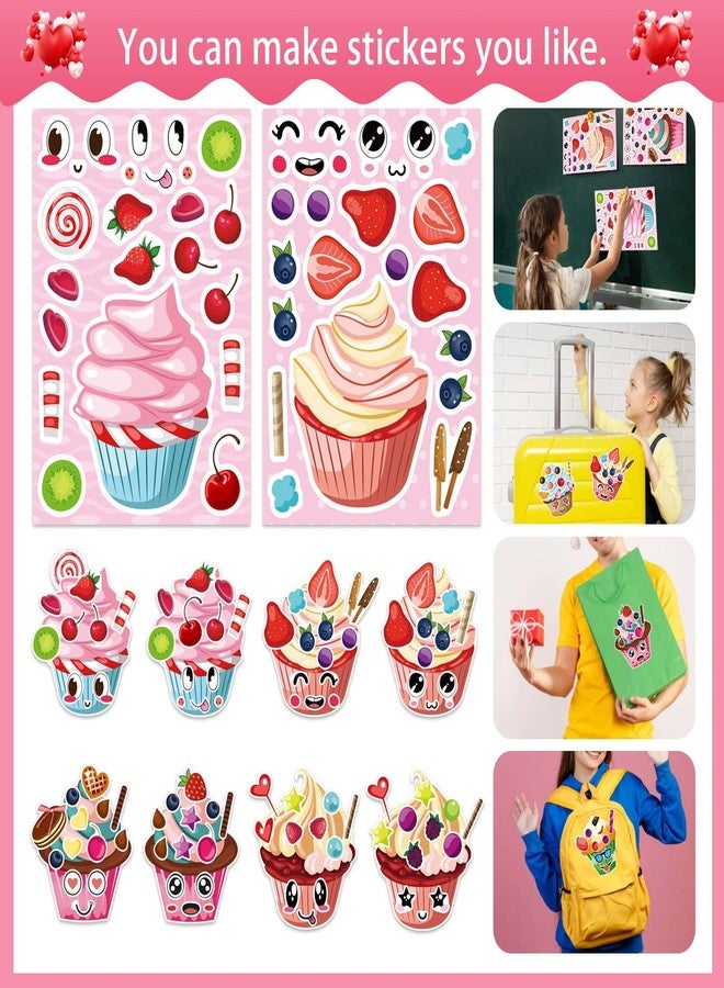 DUJAA 24 Sheets Make-a-face Cupcake Stickers Make Your Own Dessert Stickers Mix and Match Sweets and Fruit Treats Party Favor Supplies for Kids Ice Cream Sticker Games Birthday DIY Art Crafts - Image 2