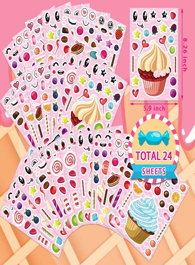 DUJAA 24 Sheets Make-a-face Cupcake Stickers Make Your Own Dessert Stickers Mix and Match Sweets and Fruit Treats Party Favor Supplies for Kids Ice Cream Sticker Games Birthday DIY Art Crafts - Image 4