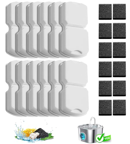 HOOISE Cat Water Fountain Filters 12Pack Replacement Pet Fountain Filter of 12 Carbon Filters 12 Sponges Use for HOOISE 74oz Automatic Pet Fountain Cat Water Dispenser S15S15ProS15Plus - Image 1