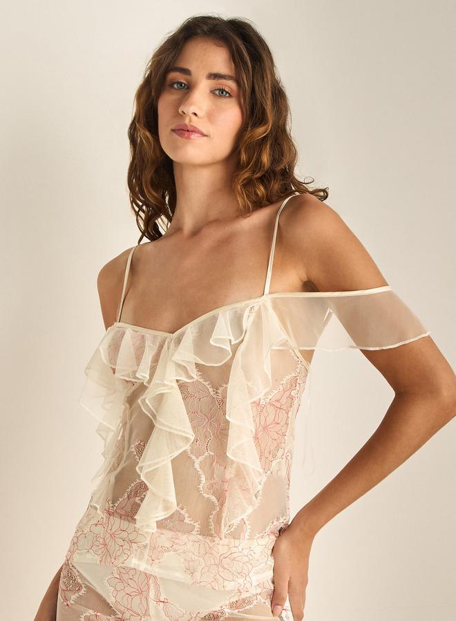 Splash FAV Ruffle Detail Lace Pyjama Set - Image 2