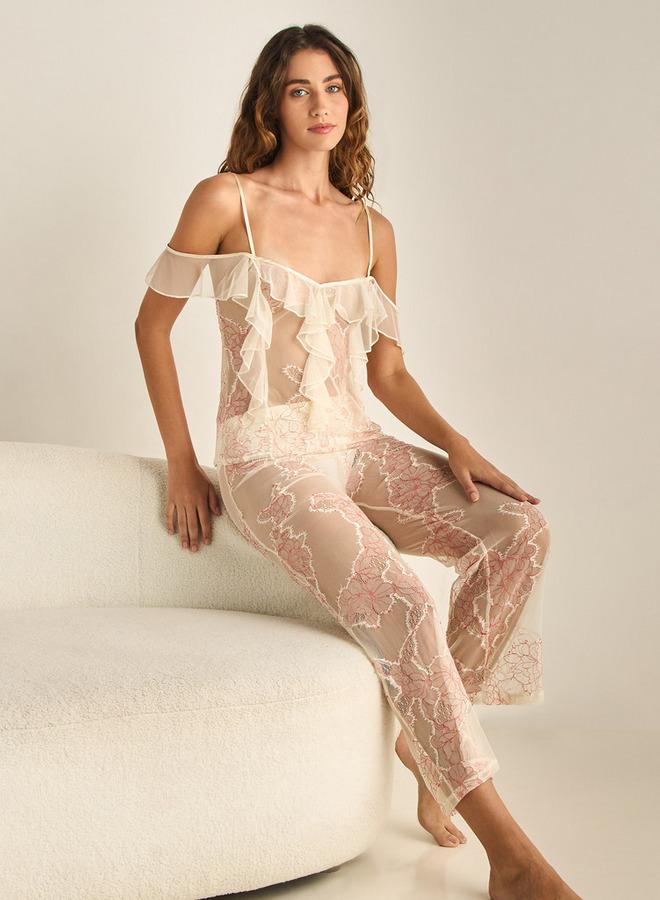 Splash FAV Ruffle Detail Lace Pyjama Set - Image 1