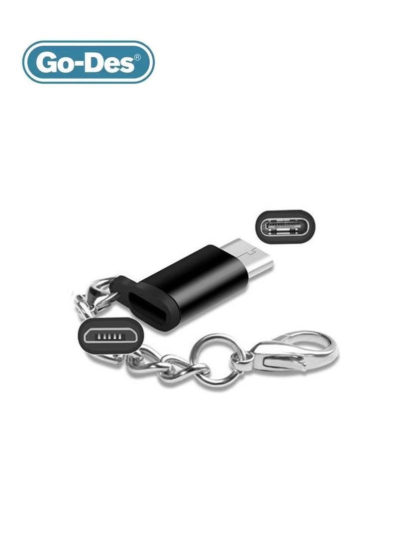 GO-DES محول من نوع C إلى مايكرو مع سلسلة مفاتيح من Go-Des GD-CT10 - أسود - Image 5