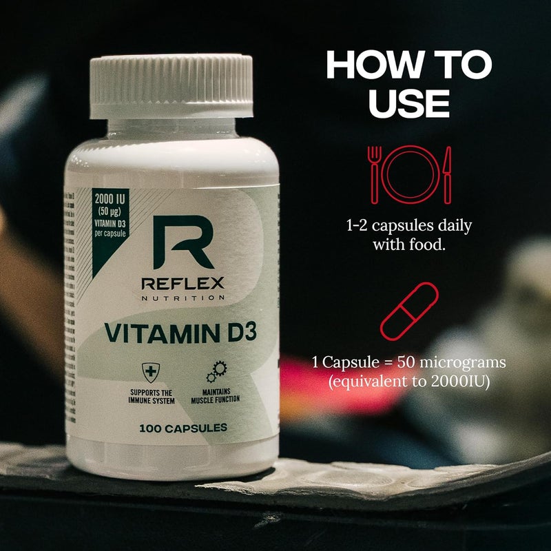 Reflex Nutrition Vitamin D3 Vitamin D3 2000IU 50mg per Capsule Daily Sunshine for Winter Wellness Vitamin D Tablets to Supports Muscle Function Immune Support Bone Health 100 Capsules - Image 4