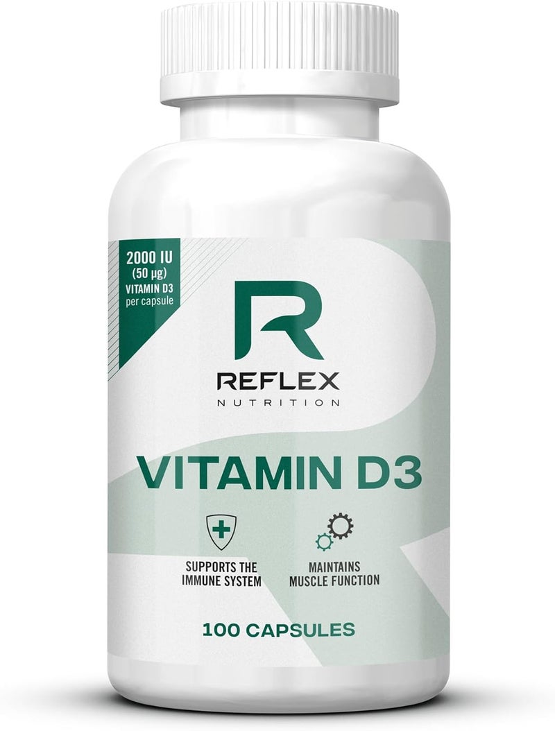 Reflex Nutrition Vitamin D3 Vitamin D3 2000IU 50mg per Capsule Daily Sunshine for Winter Wellness Vitamin D Tablets to Supports Muscle Function Immune Support Bone Health 100 Capsules - Image 1