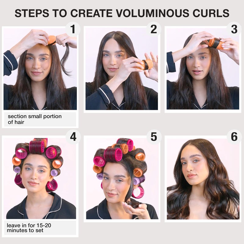 Conair Heatless Hair Curlers, Self-Grip Hair Rollers for Women Provide Lift & Volume, Assorted Sizes & Colors, 31 Count with Reusable Zippered Bag - Image 3