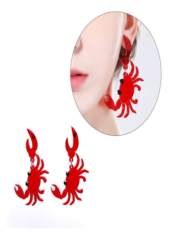 Wixine 1Pairs Fashion Red Crab Earring Acrylic Resin Drop Dangle Stud Earrings Jewelry Gift - Image 1