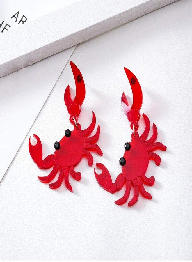 Wixine 1Pairs Fashion Red Crab Earring Acrylic Resin Drop Dangle Stud Earrings Jewelry Gift - Image 3