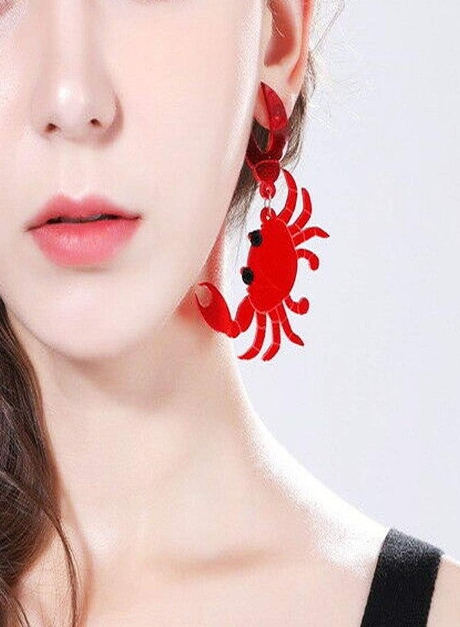 Wixine 1Pairs Fashion Red Crab Earring Acrylic Resin Drop Dangle Stud Earrings Jewelry Gift - Image 2