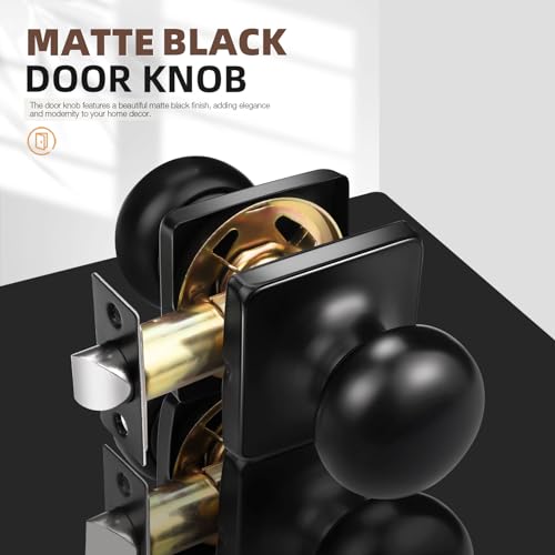 GOBEKOR 3 Pack Keyless Passage Door Knobs Matte Black Interior Door Knob with Lock Round Passage Knob for Hallway Stainless Steel Door Knob - Image 2