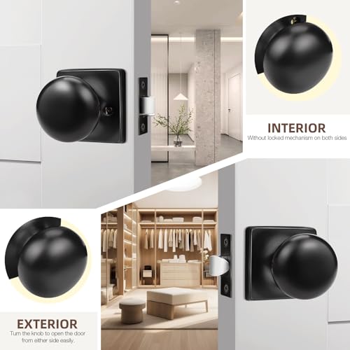 GOBEKOR 3 Pack Keyless Passage Door Knobs Matte Black Interior Door Knob with Lock Round Passage Knob for Hallway Stainless Steel Door Knob - Image 4