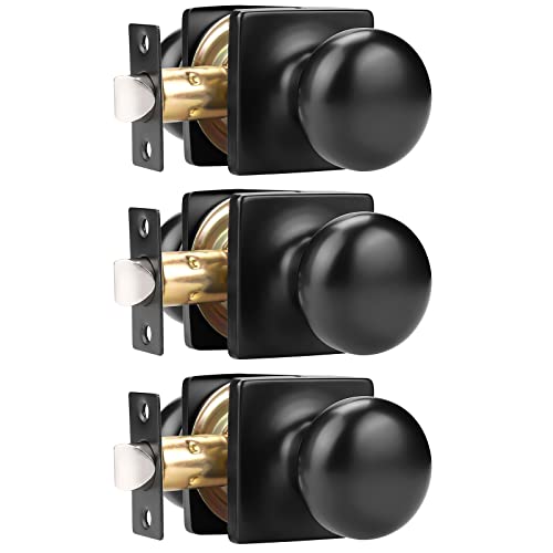 GOBEKOR 3 Pack Keyless Passage Door Knobs Matte Black Interior Door Knob with Lock Round Passage Knob for Hallway Stainless Steel Door Knob - Image 1