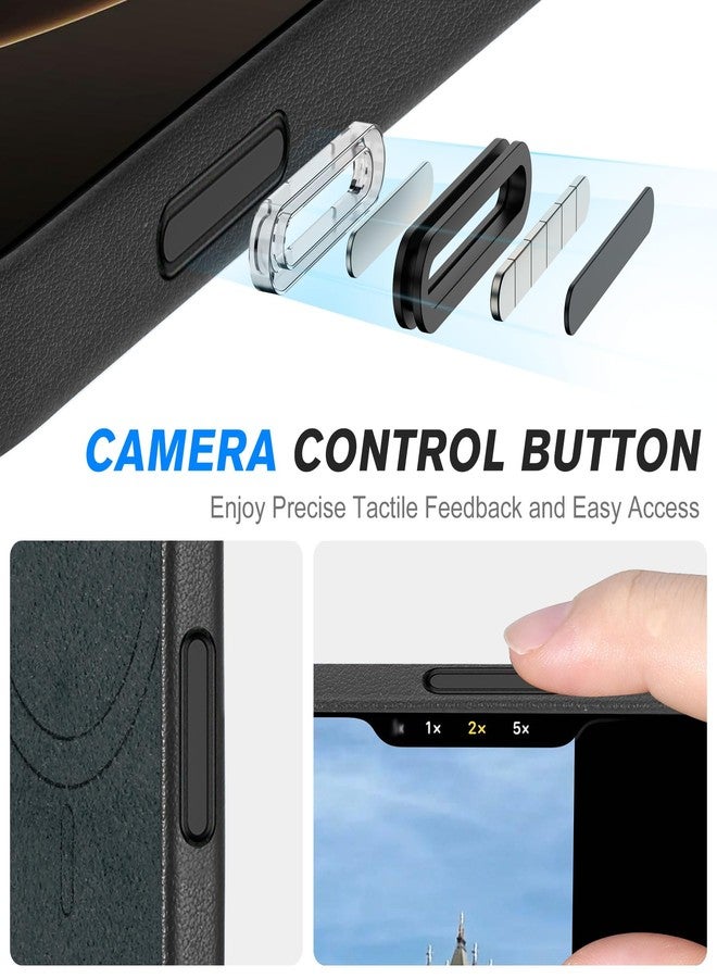 SHIELDON Case for iPhone 16 Pro Max 6.9", Genuine Leather Magnetic Wireless Charging Case [Non-Slip][Anti-Scratch][Slim Fit][Metal Buttons] Shockproof Cover Compatible with iPhone 16 Pro Max - Black - Image 4