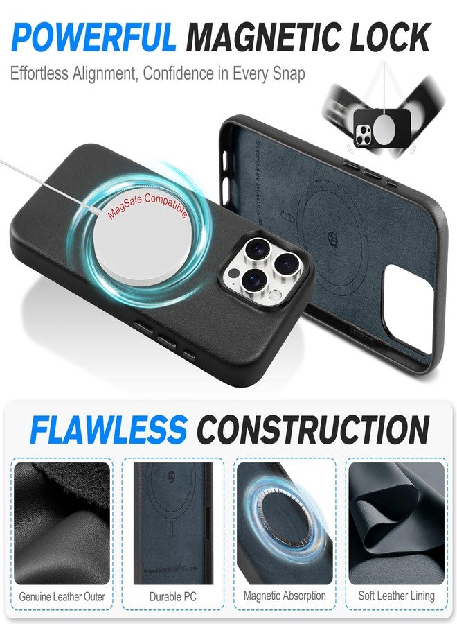 SHIELDON Case for iPhone 16 Pro Max 6.9", Genuine Leather Magnetic Wireless Charging Case [Non-Slip][Anti-Scratch][Slim Fit][Metal Buttons] Shockproof Cover Compatible with iPhone 16 Pro Max - Black - Image 5