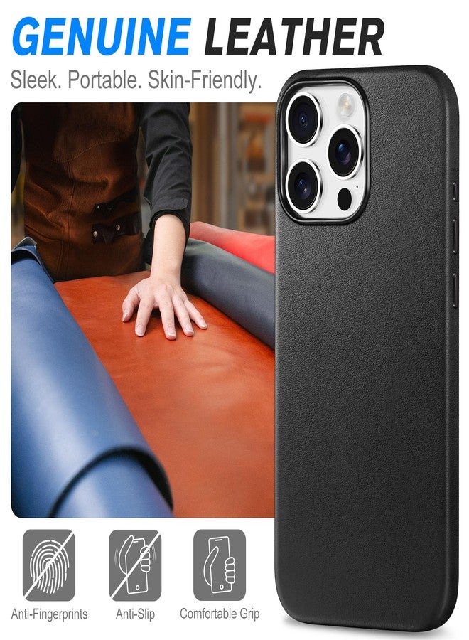 SHIELDON Case for iPhone 16 Pro Max 6.9", Genuine Leather Magnetic Wireless Charging Case [Non-Slip][Anti-Scratch][Slim Fit][Metal Buttons] Shockproof Cover Compatible with iPhone 16 Pro Max - Black - Image 3