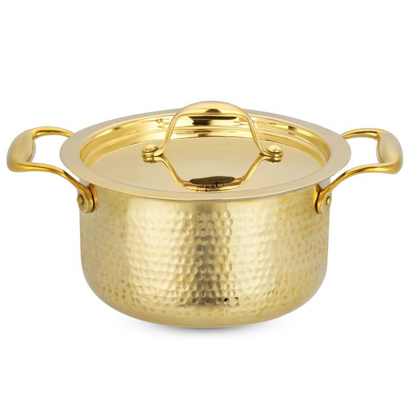 Pipal Pipal Brass Tope - 2500 ml | Teflon-Free Naturally Non-Stick for Cooking & Serving | Pure Kalai Patila/Bhagona, Peetal With Tin Coating | Golden Tin-Coated With Rubber Inlay  - Image 1