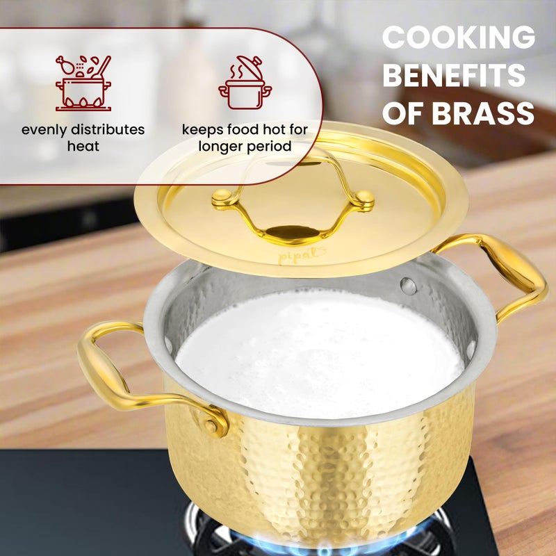 Pipal Pipal Brass Tope - 2500 ml | Teflon-Free Naturally Non-Stick for Cooking & Serving | Pure Kalai Patila/Bhagona, Peetal With Tin Coating | Golden Tin-Coated With Rubber Inlay  - Image 5