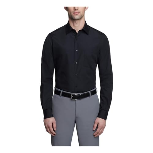 Van Heusen Men's Dress Shirt Fitted Poplin Solid, Black, 17" Neck 34"-35" Sleeve - Image 1