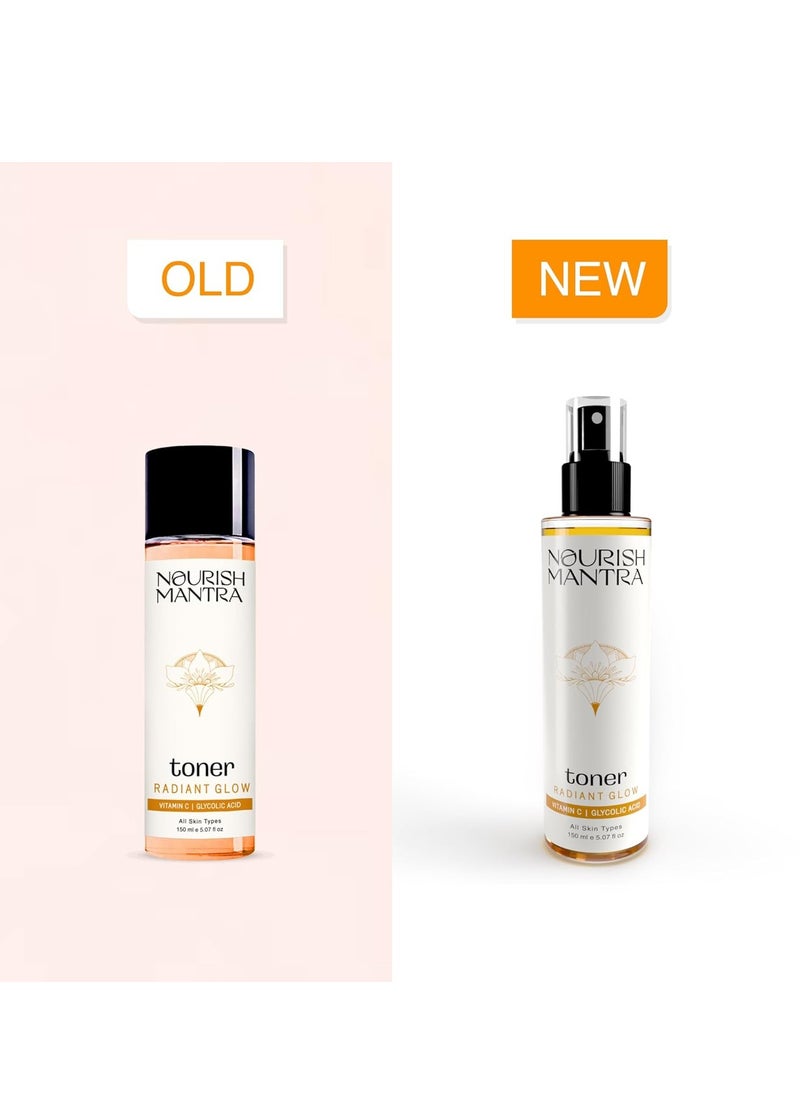 NOURISH MANTRA - Nourish Mantra Radiant Glow Toner/Face Toner Formulated with Vitamin C, Glycolic Acid, and Vitamin B5/ Glowing Skin & Pore Tightening Toner for Men & Women 150ml - Image 1