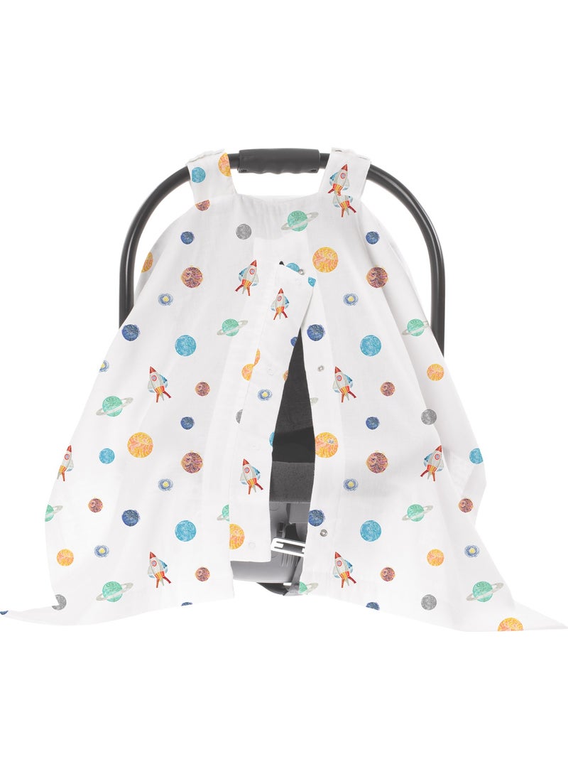 Casadora Baby Cotton Muslin Snap Stroller Cover - Space Planet  - Image 1