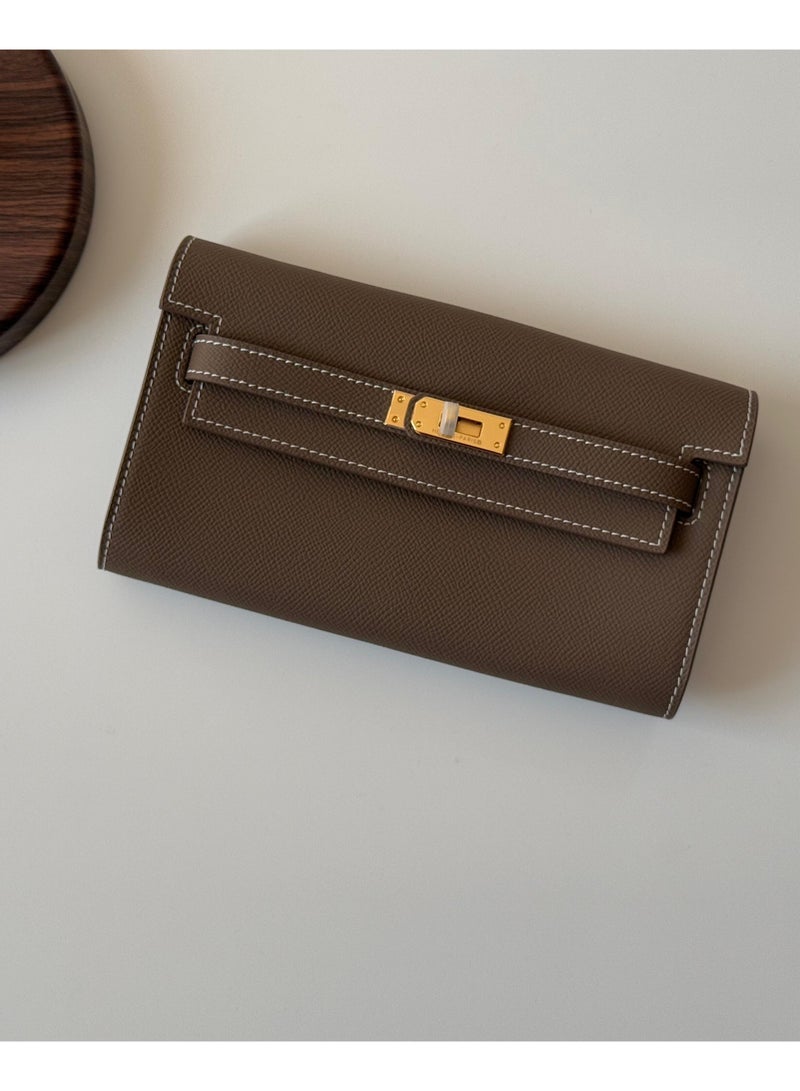 Leather Long Wallet Brown 