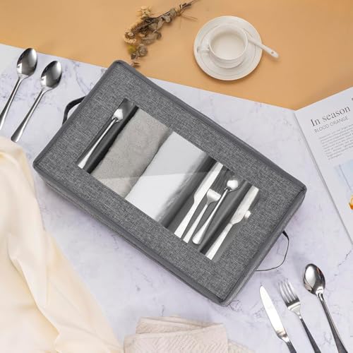 Lafulling Silverware Storage Box 2 Pack Flatware Storage Utensil Storage with Removable Lid and Adjustable Dividers for Organizer Utensils Cutlery Flatware Knives Large Capacity Gray - Image 3