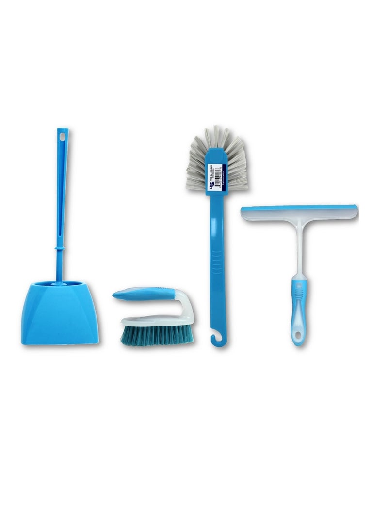 Clean and Care Cleaning Set Toilet Brush Scrubbing Brush Dish Brush and Wiper Squeegee Bathroom Floor Cleaning Assorted Color - Image 4