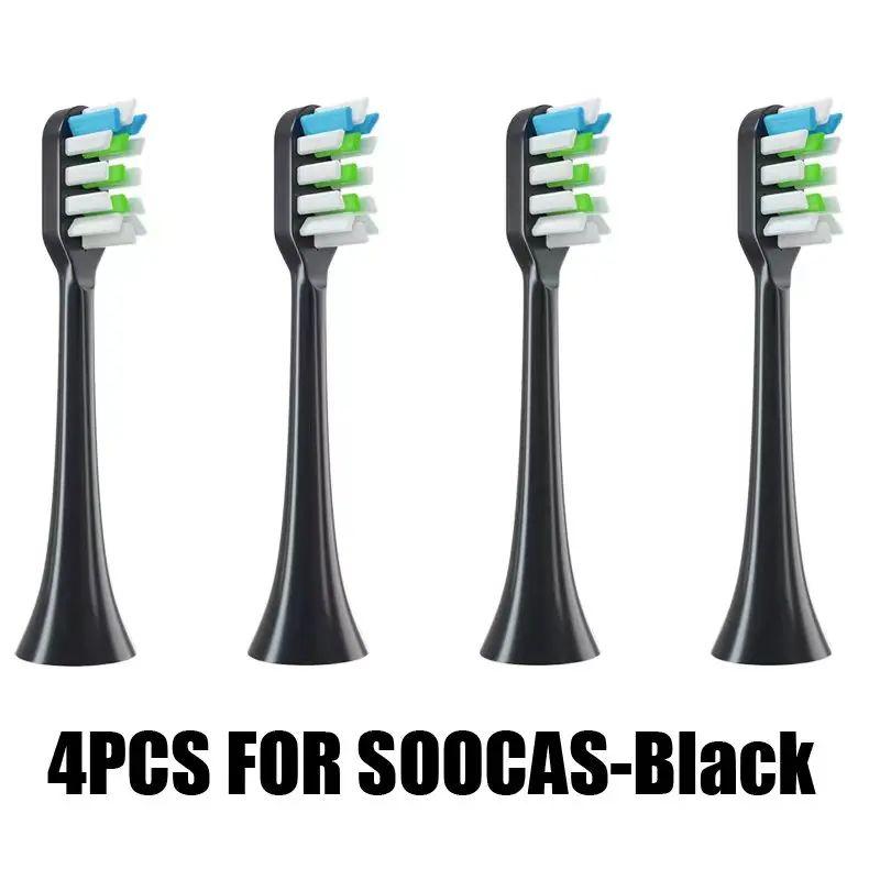 Soocas Replacement Sonic Electric Toothbrush Heads for V1 V2 X3 X3U X5 D2 D3, Soft Bristles, 4 Pack, Black - Image 1