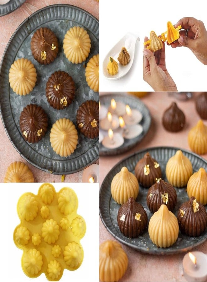 Skytail 13 Slot Mix Size Modak Silicone Mould & 4Pc Plastic Sancha Modak Maker Press Molds for Ganpati Bappa Ganesh Chaturti Festival Decoration Chocolate Candy Filling Sweet Offerings Cake Cupcake - Image 4